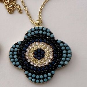 🧿925 Silver evileye necklace turquoise and cz stones 18k yellow gold plated